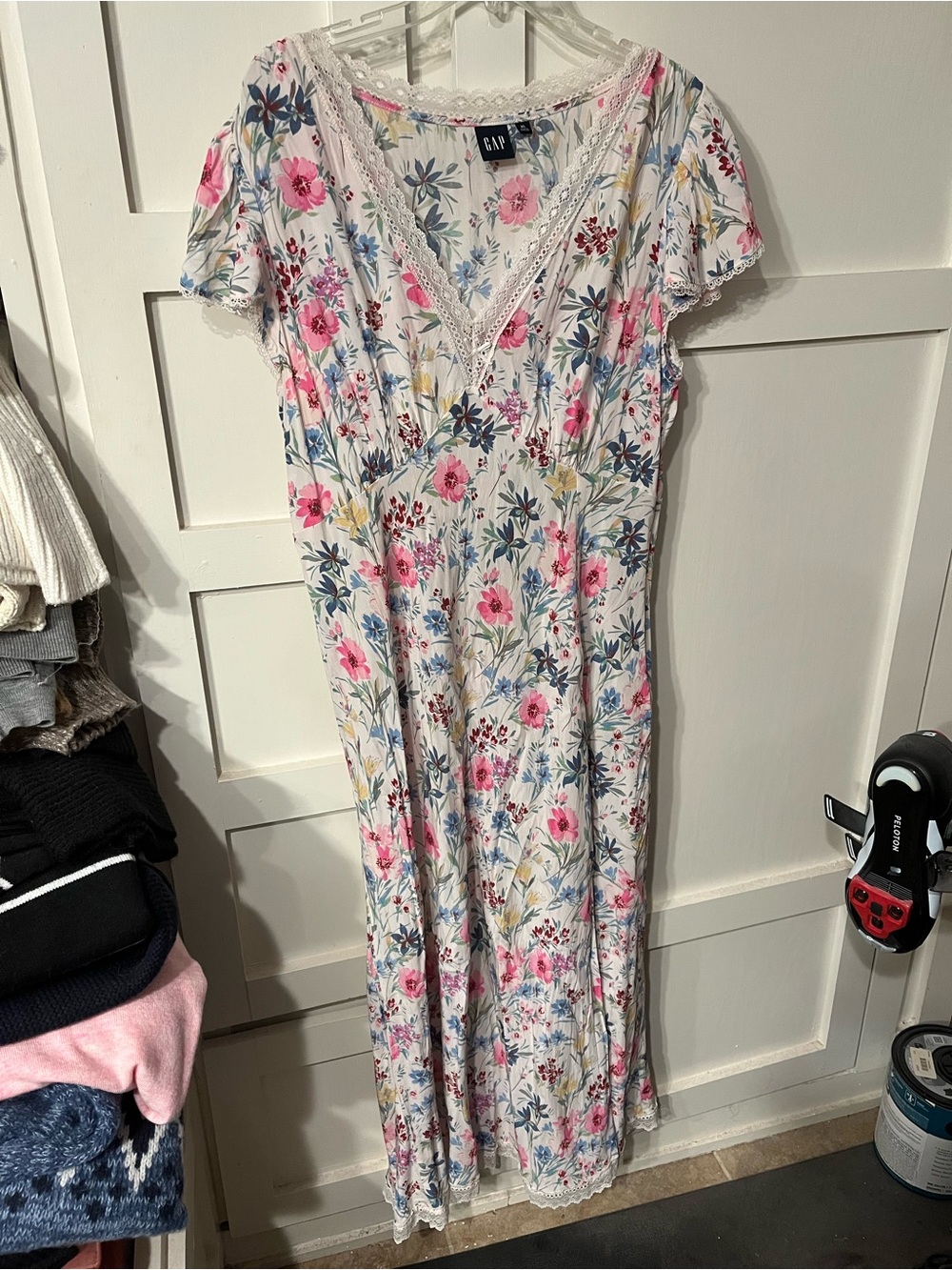 GAP White Maxi Dress with Pink & Blue Floral Print